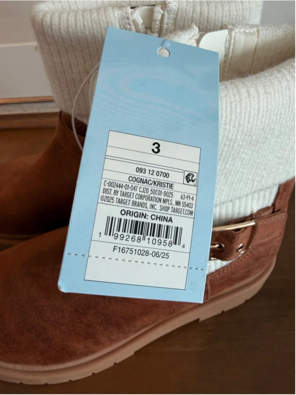 NWT Cat & Jack Kristie Cognac Knit Cuff Youth Boots - Size 3 (Women’s Size 5)